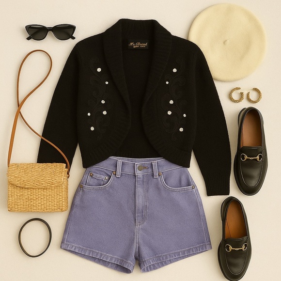 Vintage 80s Mohair Embellished Black Knit Cardigan S - Picture 2 of 12